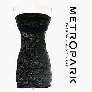 Metropark Black Sparkly Strapless Bandage Mini Dress, Women’s Size X-Small.